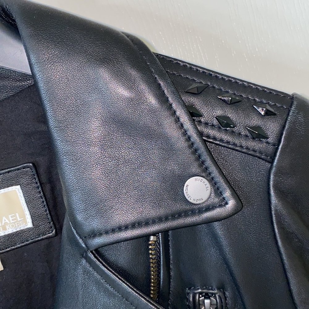 Michael Kors Black Leather Moto Jacket Medium - Picture 10 of 16
